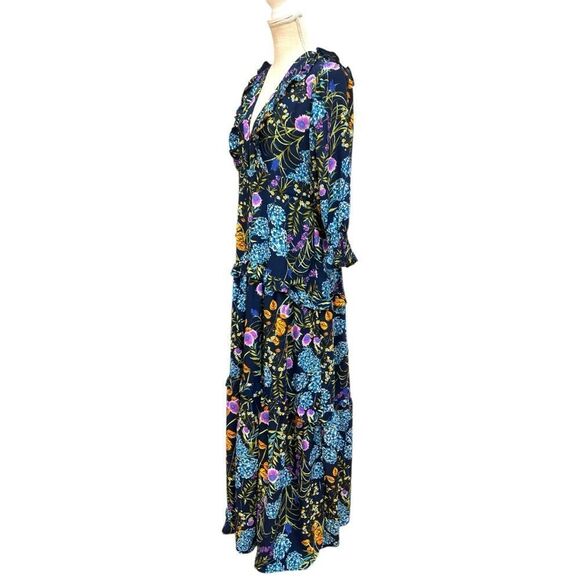 MELLODAY V-Neck Tiered Navy Multicolored Maxi Dress 
Size XL - Picture 4 of 6